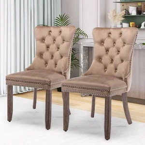 Velvet Dining Chairs Set of 2/4/6/8 Modern Upholstered Chair w/ Wooden Leg - Picture 1 of 86