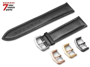 For CARTIER Watch BLACK Smooth Leather Flat Strap Band Buckle Clasp 14-24mm Pins - Picture 1 of 9