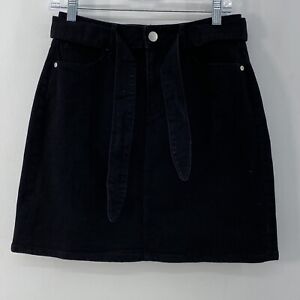 Ann Taylor Loft Outlet Black Cotton Denim Belted Mini Skirt Womens Petite Size 4