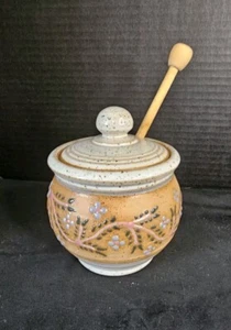 Studio Art Pottery Honigtopf Glas Deckel Steinzeug mit Löffel, signiert - Bild 1 von 6