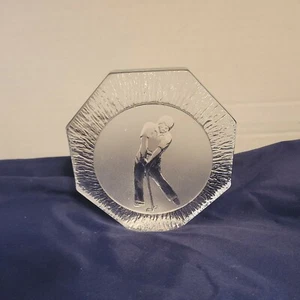 Vintage Nybro Sweden Crystal Ice Sculpture Golfer's Swing Paperweight w/Sticker - Picture 1 of 8
