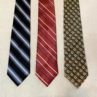 Lote de 3 corbatas formales Meeting Street para hombre rayas de seda geométricas hechas a mano Foto 1 de 4