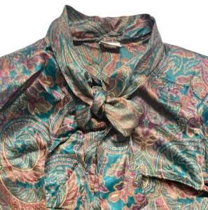 Russ Vintage Blouse Womens Sz 14 Neck Tie Business/Classy, Shoulder Pads Buttons - Picture 1 of 12