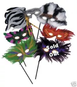 01 EYE MASK w/ Feathers Mardi Gras Masquerade Green Black White Purple Pink - Picture 1 of 1