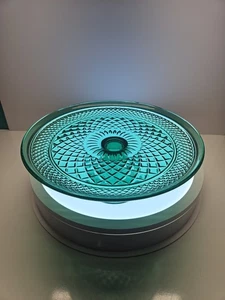 VTG Anchor Hocking Wexford Emerald Green Cake Plate Stand Footed Diamond 12” - Picture 1 of 11