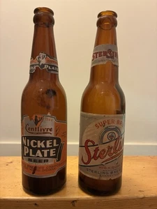 (1) CENTLIVRE NICKEL PLATE BEER BOTTLE (1) STERLING PAPER LABELS CROWN TOP AMBER - Picture 1 of 20