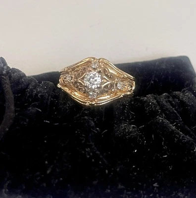 Unique Antique Wedding Piece 14k Gold Natural Diamond - Image 1 of 4