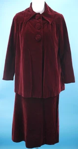 Conjunto de chaqueta y falda de terciopelo granate de 2 piezas antiguo de principios de 1900 para mujer de colección XS/S traje - Imagen 1 de 22
