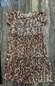 Neu mit Etikett Damengröße 1X Maeve Anthropologie rosa/roségold Pailletten kurzärmliges Kleid - Bild 1 von 9