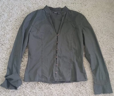 Blusa Mexx Para Mujer US 12 Verde Oliva Manga Larga Algodón Puños Acanalados Cuello en V Foto 1 de 4