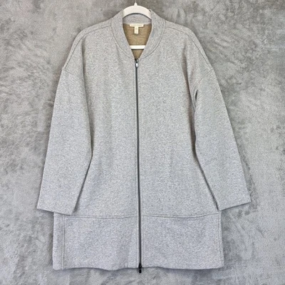 Chaqueta Eileen Fisher Mujer Grande Gris Longline Dos Vías Cremallera Bolsillos Abrigo Foto 1 de 4