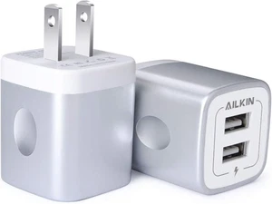 AILKIN 2.1A Multiport Fast Charge Power Brick Cube for iPad, iPhone, Silver  - Picture 1 of 7