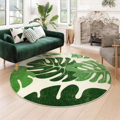 Round Indoor Outdoor Area Rugs for Living Room, 6ft Green Leaf Washable Bedro... - Image 1 of 4