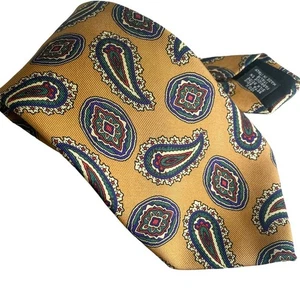 Hugo Boss classic paisley designer 100% silk tie necktie gold red 3.5" w - Picture 1 of 6