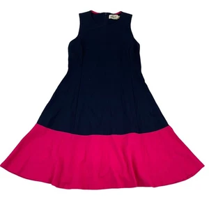 Eliza J A-Line Dress Women’s 8 Navy Blue Pink Sleeveless Zip-Up Career Party - Picture 1 of 5