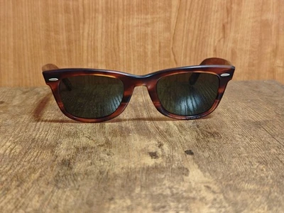 AS IS FAIR VINTAGE RAY BAN BL BROWN WAYFARER ACETATE SUNGLASSES USA 50/24 #X45 - Immagine 1 di 4