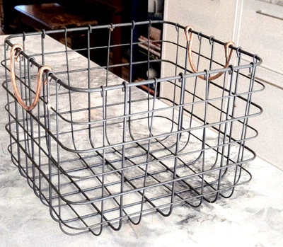 Silver Tone Metal 11"Lx9.5"Wx8"H Basket w/Coppertone Handles;Garden,Gift,Storage - Image 1 of 4