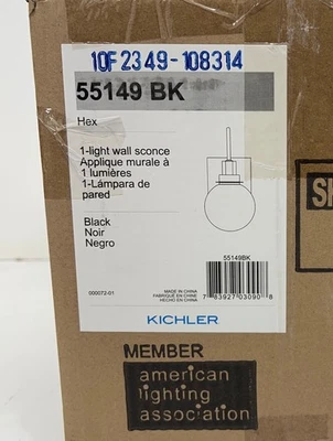 Kichler Hex 11,5 pol. Arandela de parede preta para banheiro 1 luz abajur de vidro opala - Imagem 1 de 2