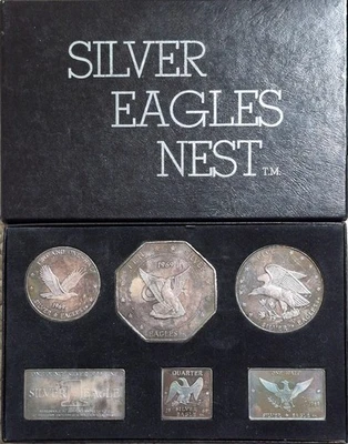 WH Foster 1969 Walla Walla, Washington .999 Silver Eagle's Nest 6 Art Bar Set - Image 1 of 4