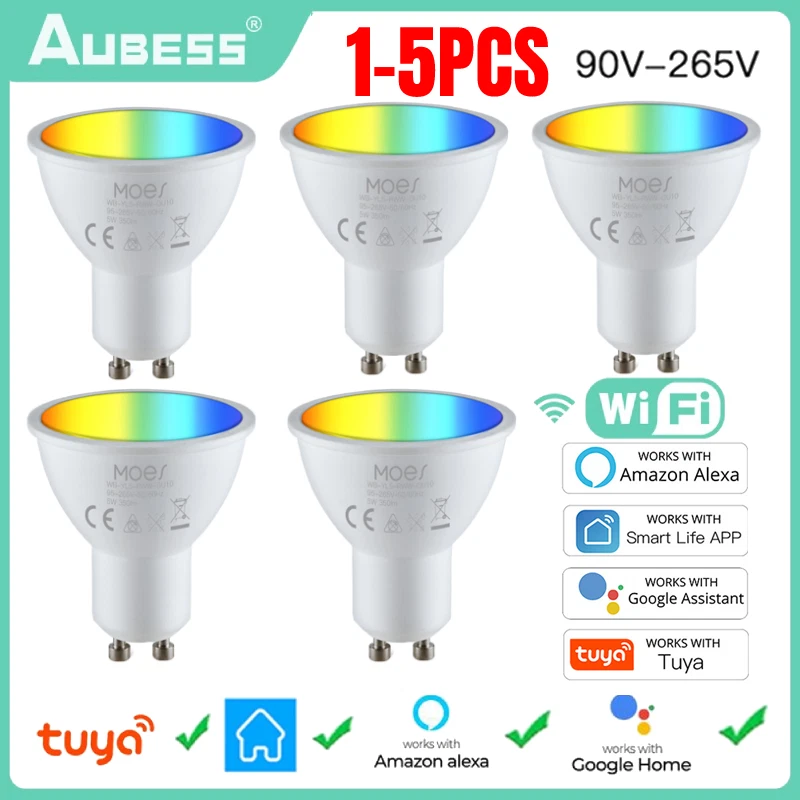 Tuya WiFi GU10 Smart LED Light Bulb RGB+CCT 5W dimmable Lamp Alexa Google Home. - Image 1 of 4