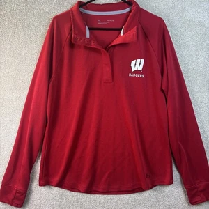 Wisconsin Badgers Under Armour Shirt Women's XL Red Long Slv Thumbholes Snaps UA - Picture 1 of 6