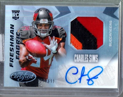 2014 Panini Certified Freshman Fabric Charles Sims 3 Color Patch Auto RC 357/699 - Image 1 of 2