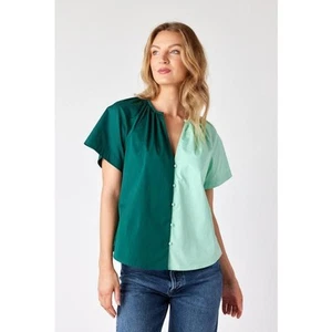Crosby by Mollie Burch Cooper Top 12224PF24 in Botanical Green Colorblock XS NEW - Picture 1 of 5