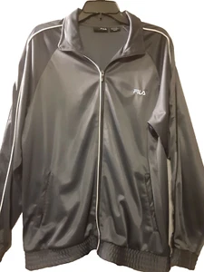 FILA Mens Warm Up Jacket Coat Full Zip Charcoal Gray/White Trim Sz.M Polyester - Picture 1 of 11