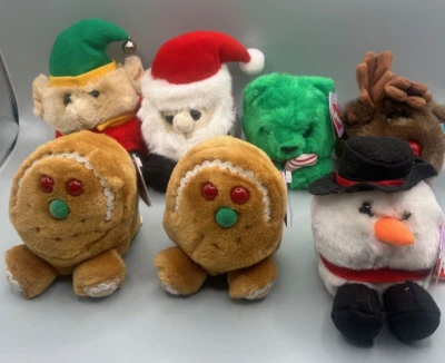 Винтажный рождественский лот из 7 НОВЫХ плюшевых тупиков, украшение Santa Reindeer с бирками - Изображение 1 из 4