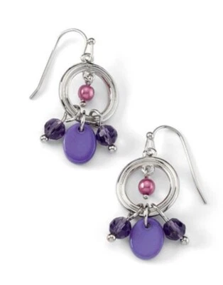 Pendientes colgantes Lia Sophia púrpura neblina cuentas de río púrpura tono plata Foto 1 de 4