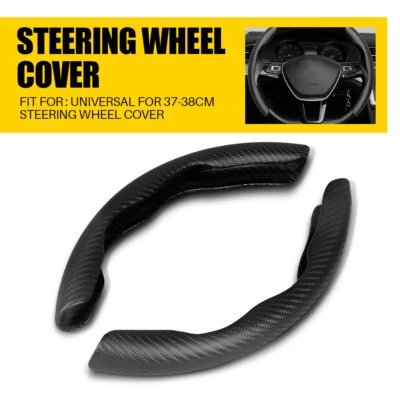 Carbon Fiber Style Non-Slip Car Steering Wheel Cover Booster Black 15"/38 cm - Image 1 of 4
