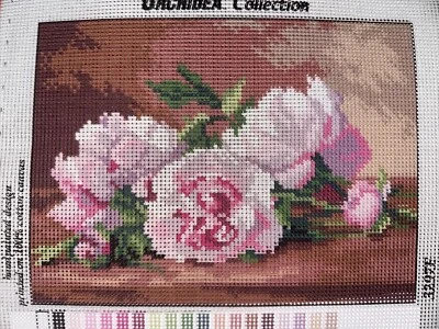 Printed needlepoint tapestry canvas only 7x9.5 inch   Orchidea Peonies - Image 1 of 4