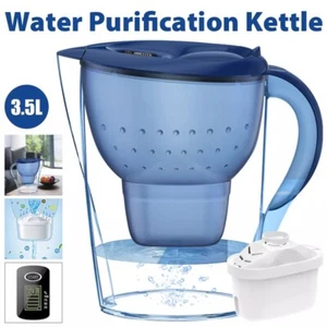 3.5L Water Filter Jug Style Blue with 1 Cartridge Filter Reduces Limescale & Chlorine - Picture 1 of 12