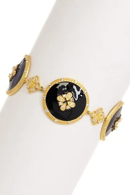 Freida Rothman 925 Celestial Black Enamel & 14K Matt YG Plated Link Bracelet NWT - Image 1 of 4