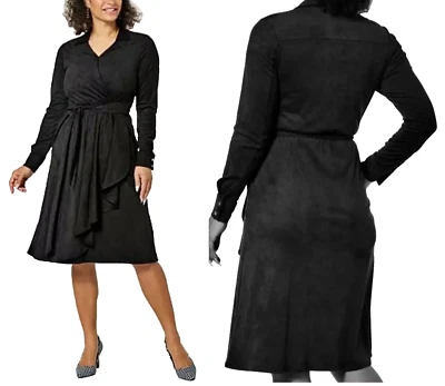 NUEVO C Wonder de Christian Siriano Talla XL Imitación Gamuza Envolvente Vestido Corbata NEGRO Foto 1 de 4