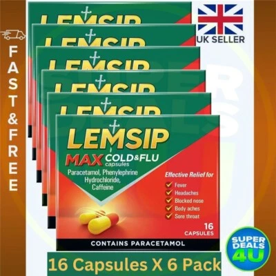 Lemsip Max Cold and Flu Capsules (16 Count X 6 Pack)