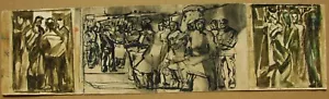 Ukrainian Soviet USSR watercolor Painting soldiers revolution triptych sketch - Picture 1 of 7