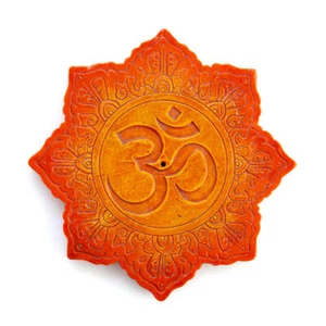 Orange Om Lotus Flat Incense Burner Perfect for Favourite Fragrant Incense Cones - Picture 1 of 3