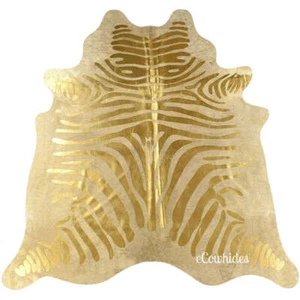 Zebra Gold Metallic Cowhide Rug - Picture 1 of 2