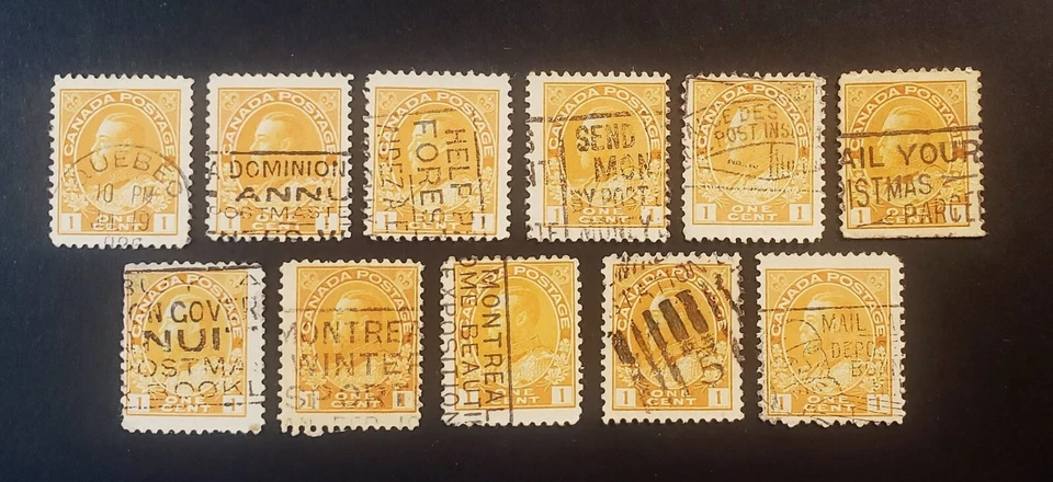 Stamps Canada Used: Admirals #105 1c orange yellow Lot of 10 unique cancels - Image 1 of 1