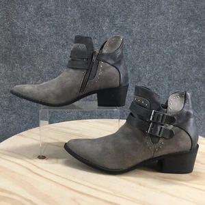 Mia Boots Womens 10 M Ankle Bootie Gray Side Zip Studded Almond Toe Block Heels - Picture 1 of 20