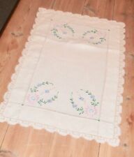 VINTAGE EMBROIDERD & LCE CROCHET BUTLERS TRAYCLOTH  MEASURES 22 X14 INCHES