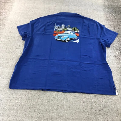 Nat Nast Shirt Mens Large Button Up Silk Lone Wolf Embroidery Car Blue Casual A4 - Image 1 of 4