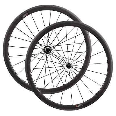 700C Road Bicycle Carbon Wheelset Ceramic Bearing Hub 38x25mm Clincher Tubular - Image 1 of 4