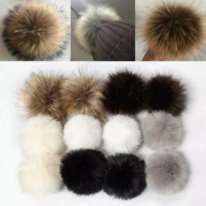 2 x 12cm Faux Fur Pom Pom Hair Balls for Hat Scarf Handbag Key Chain DIY Craft - Picture 1 of 19