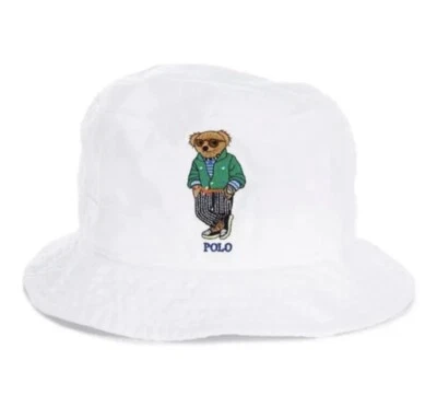 NEW! POLO Ralph Lauren Green Bear Bucket Sun Hat Cotton White New Size L/XL $70 - Image 1 of 4