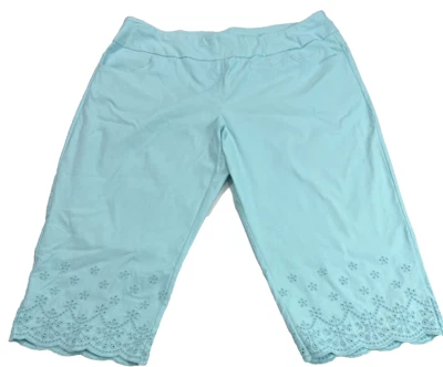 Ruby Rd. Women's Capri Pants Size 24W Mid Calf Mix It Up Eyelet Hem Blue E20 - Image 1 of 4