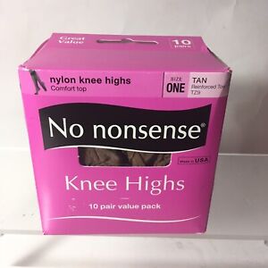No Nonsense Knee Highs Tan One Size 10 Pack Reinforced Toe New Deadstock Vintage