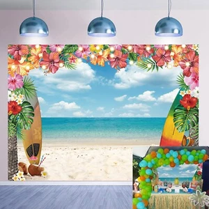 Summer Hawaii Beach Party Backdrop Aloha Party Photo Background Tropical Flow... - Picture 1 of 5