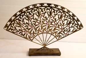 World Market Brass Fan Home Decor Screen 20x13 India - Picture 1 of 16